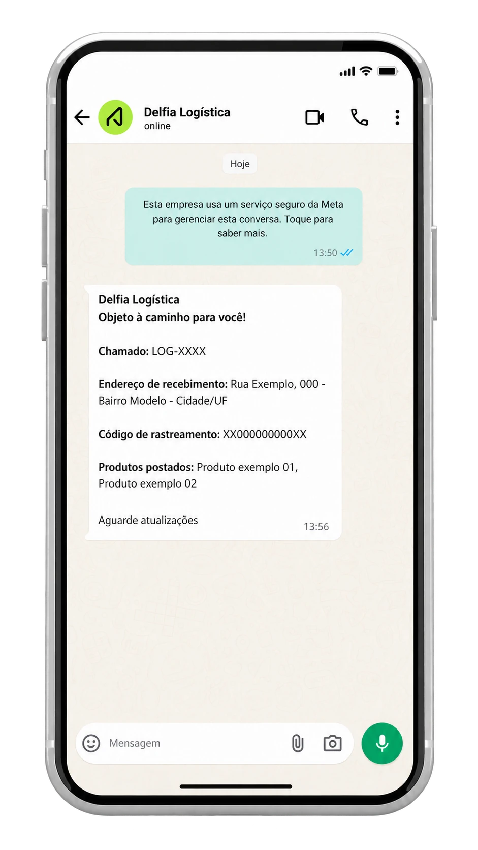 Conversa da Delfia Logística para confirmação de recebimento de materiais